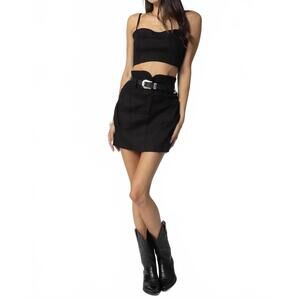 NEW STILLWATER stretch linen cargo knotch waist mini skirt in black